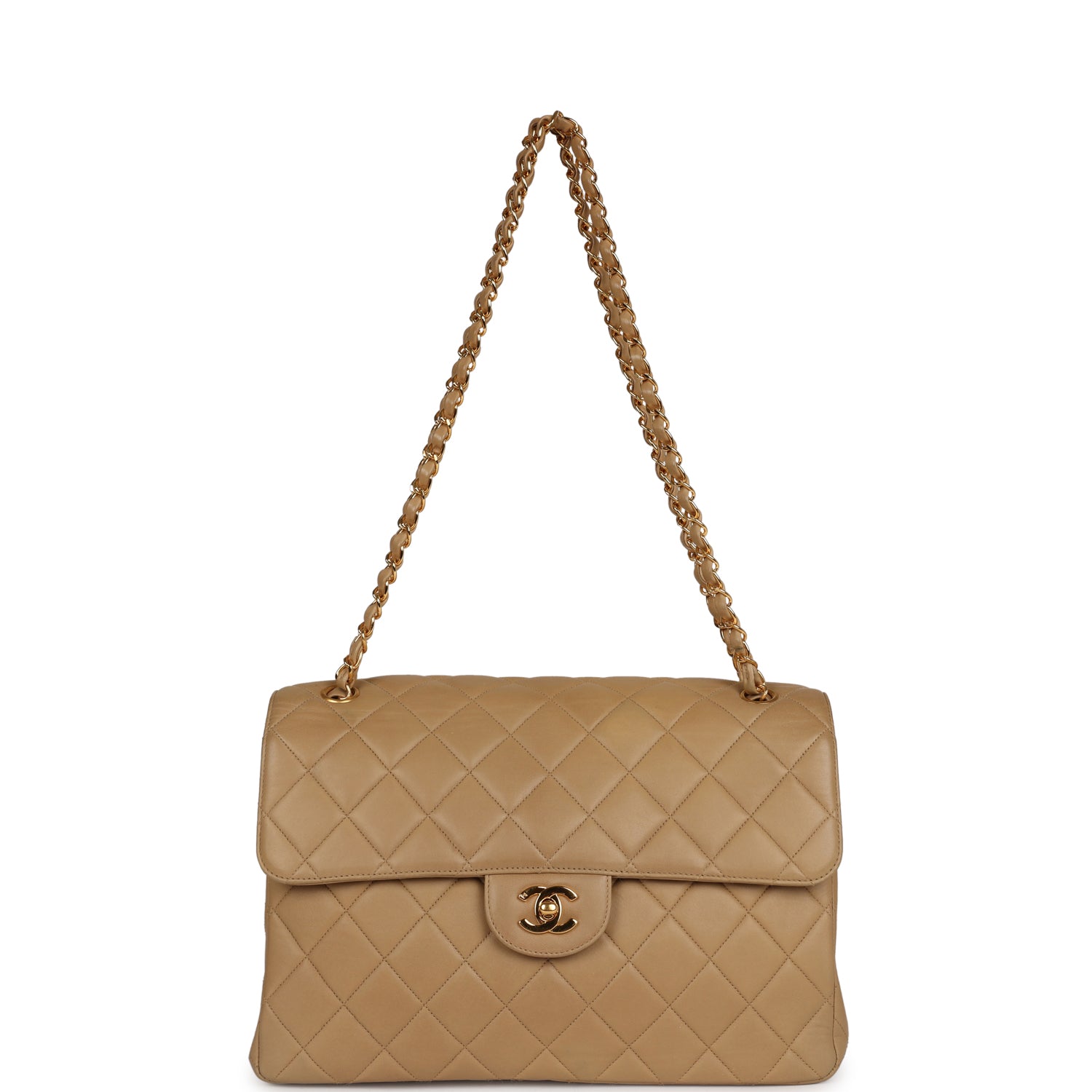 Vintage Chanel Double Sided Flap Bag Taupe Lambskin Gold Hardware