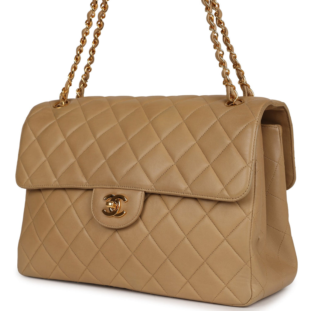Vintage Chanel Double Sided Flap Bag Taupe Lambskin Gold Hardware