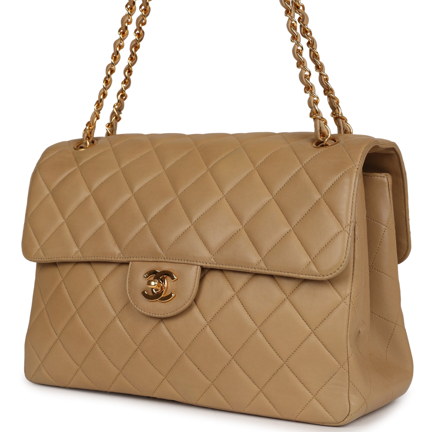 Vintage Chanel Double Sided Flap Bag Taupe Lambskin Gold Hardware
