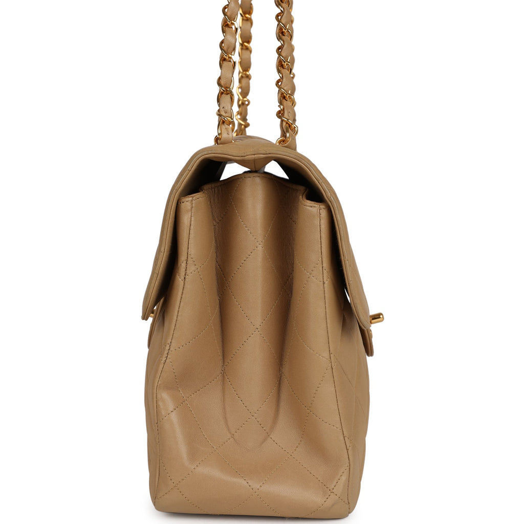 Vintage Chanel Double Sided Flap Bag Taupe Lambskin Gold Hardware