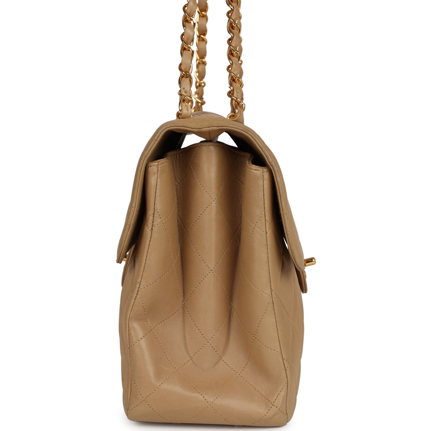 Vintage Chanel Double Sided Flap Bag Taupe Lambskin Gold Hardware