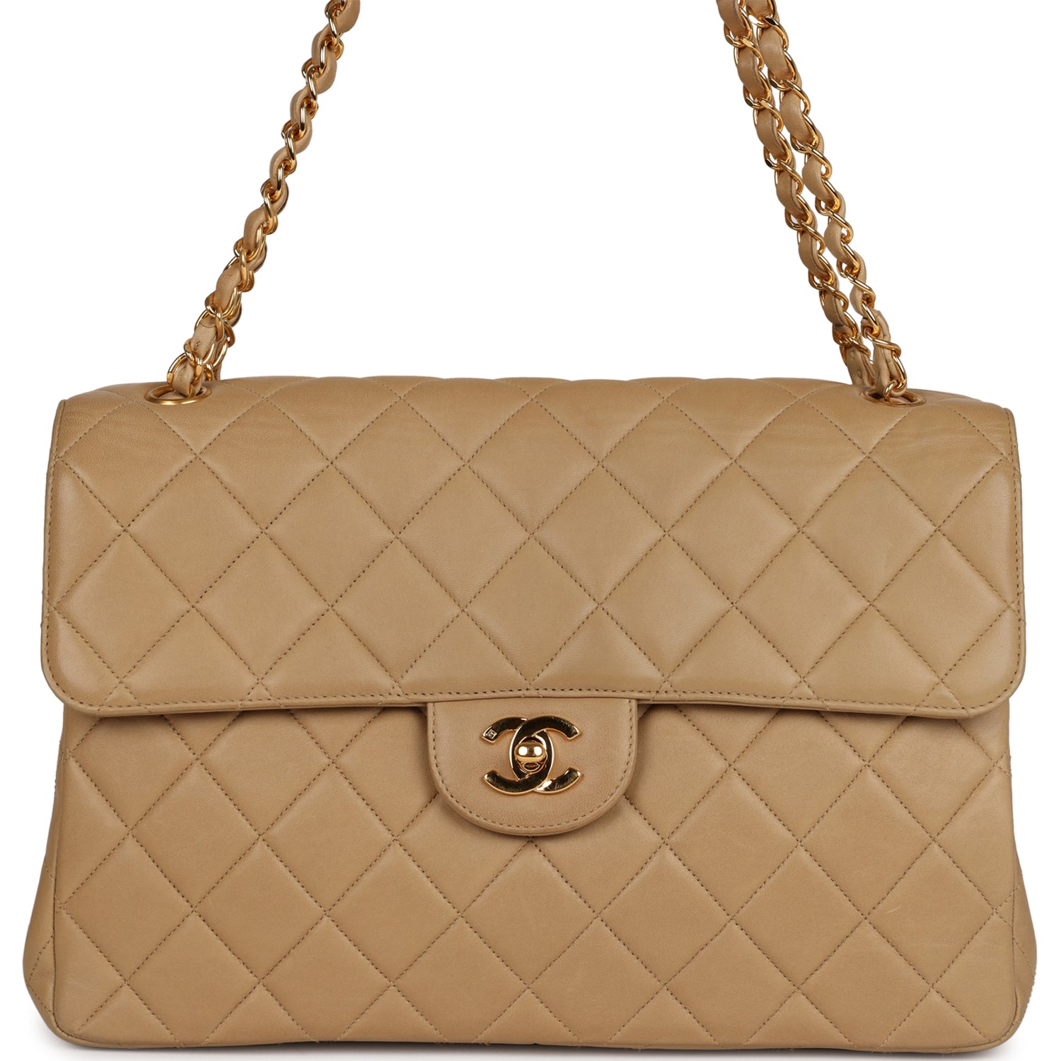 Vintage Chanel Double Sided Flap Bag Taupe Lambskin Gold Hardware