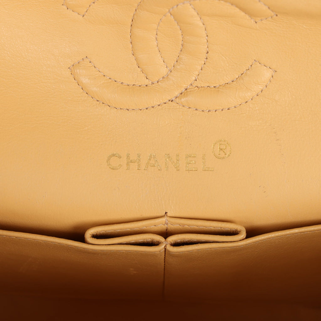 Vintage Chanel Small Classic Double Flap Beige Lambskin Gold Hardware