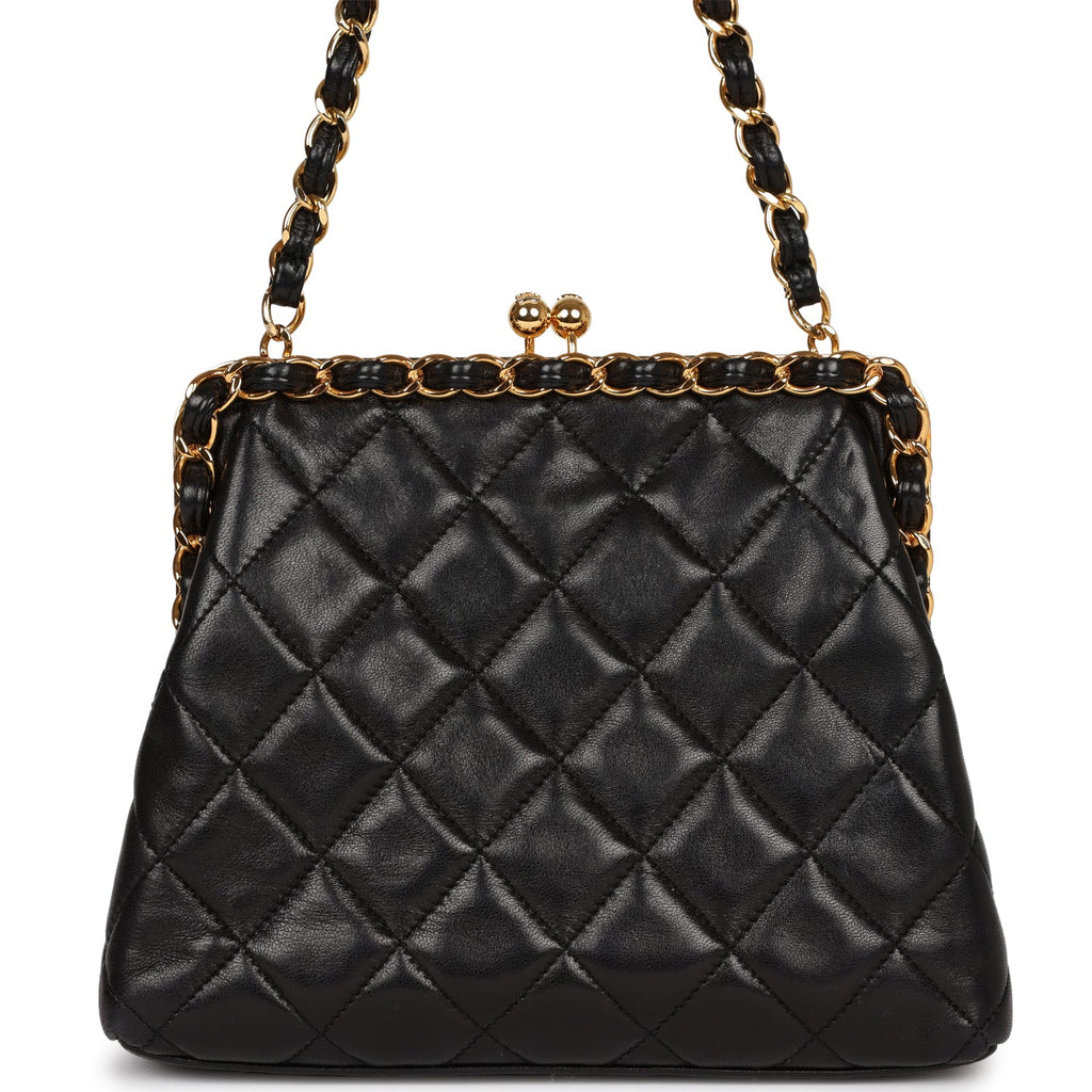 Vintage Chanel Frame Bag Black Lambskin Gold Hardware