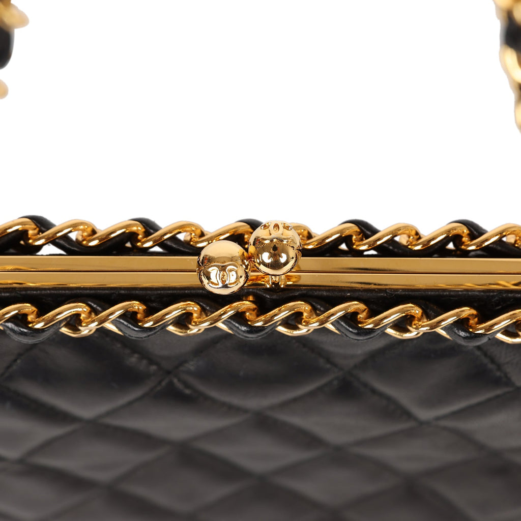 Vintage Chanel Frame Bag Black Lambskin Gold Hardware