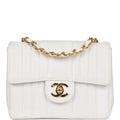 Vintage Chanel Mini Square Flap Vertical Stripe White Caviar Gold Hardware