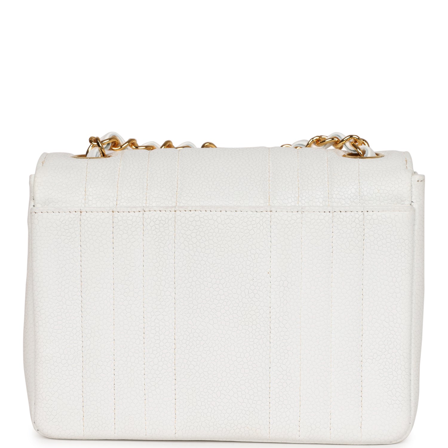 Vintage Chanel Mini Square Flap Vertical Stripe White Caviar Gold Hardware