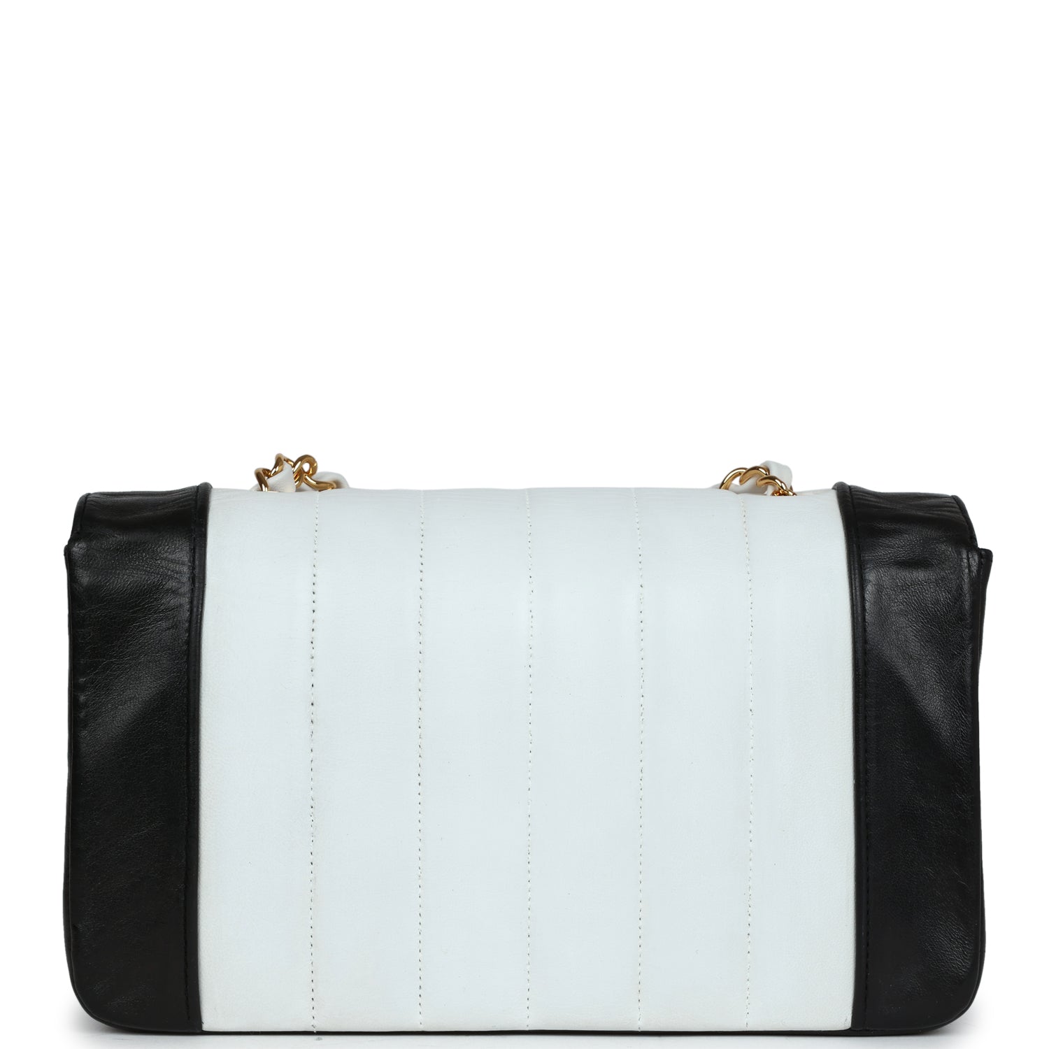 Vintage Chanel Small Mademoiselle Flap White and Navy Lambskin Gold Hardware
