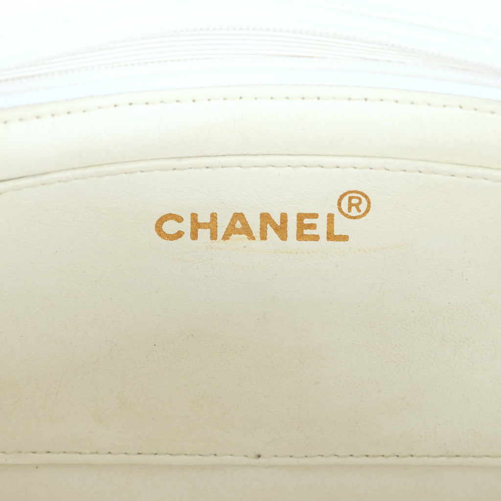 Vintage Chanel Small Mademoiselle Flap White and Navy Lambskin Gold Hardware