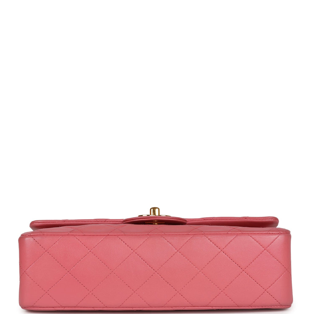 Vintage Chanel Small Classic Double Flap Bag Dark Pink Lambskin Gold Hardware