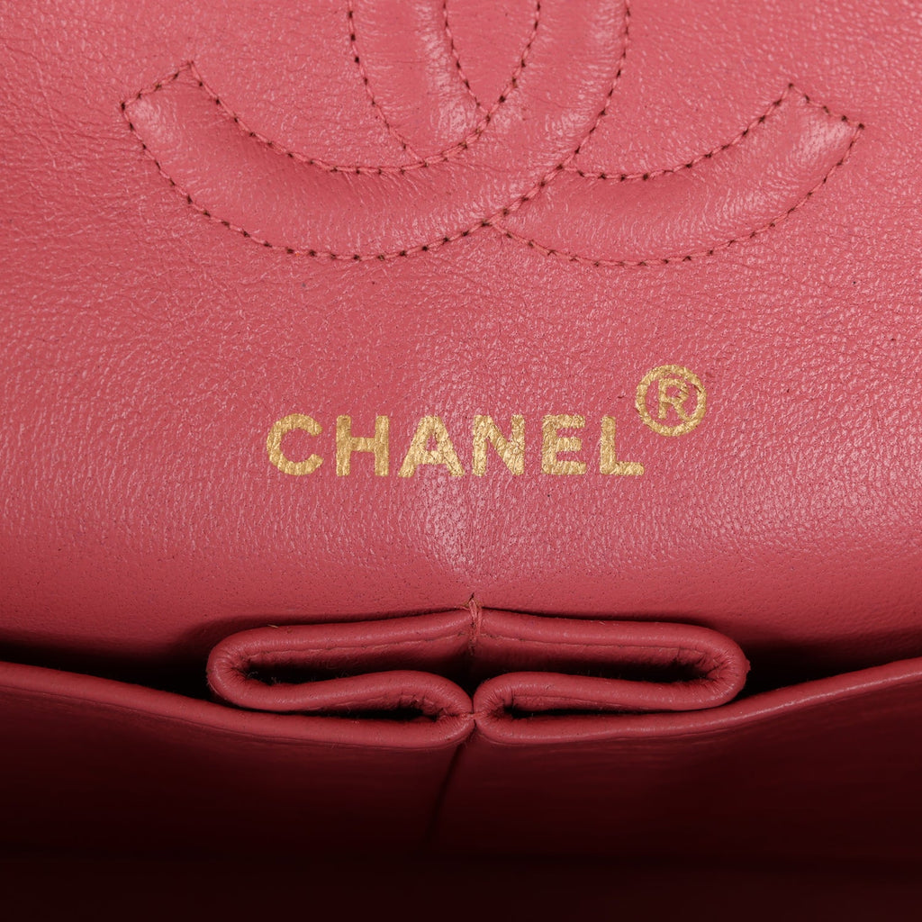 Vintage Chanel Small Classic Double Flap Bag Dark Pink Lambskin Gold Hardware