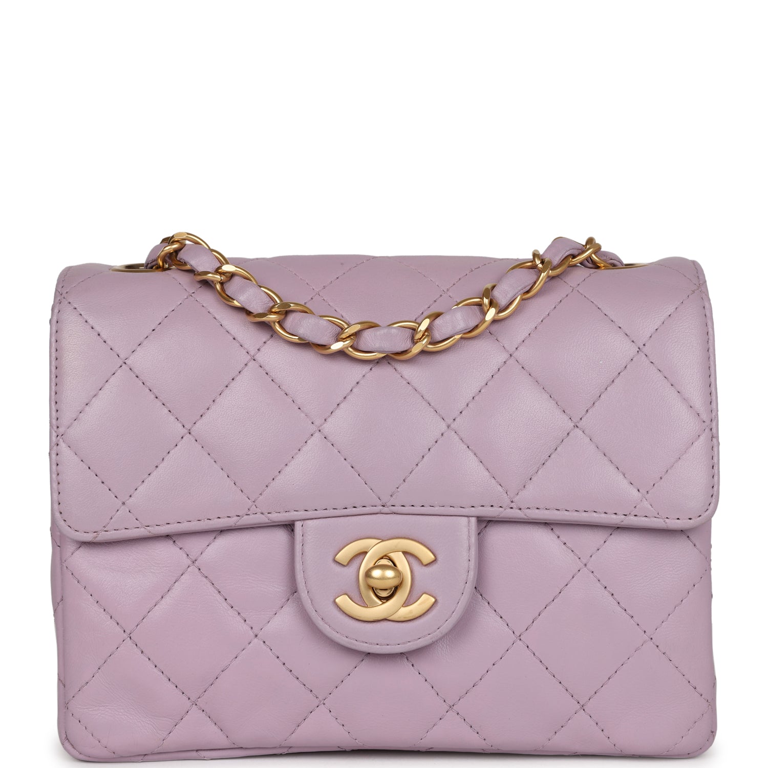 Vintage Chanel Mini Square Flap Bag Light Purple Lambskin Matte Gold Hardware