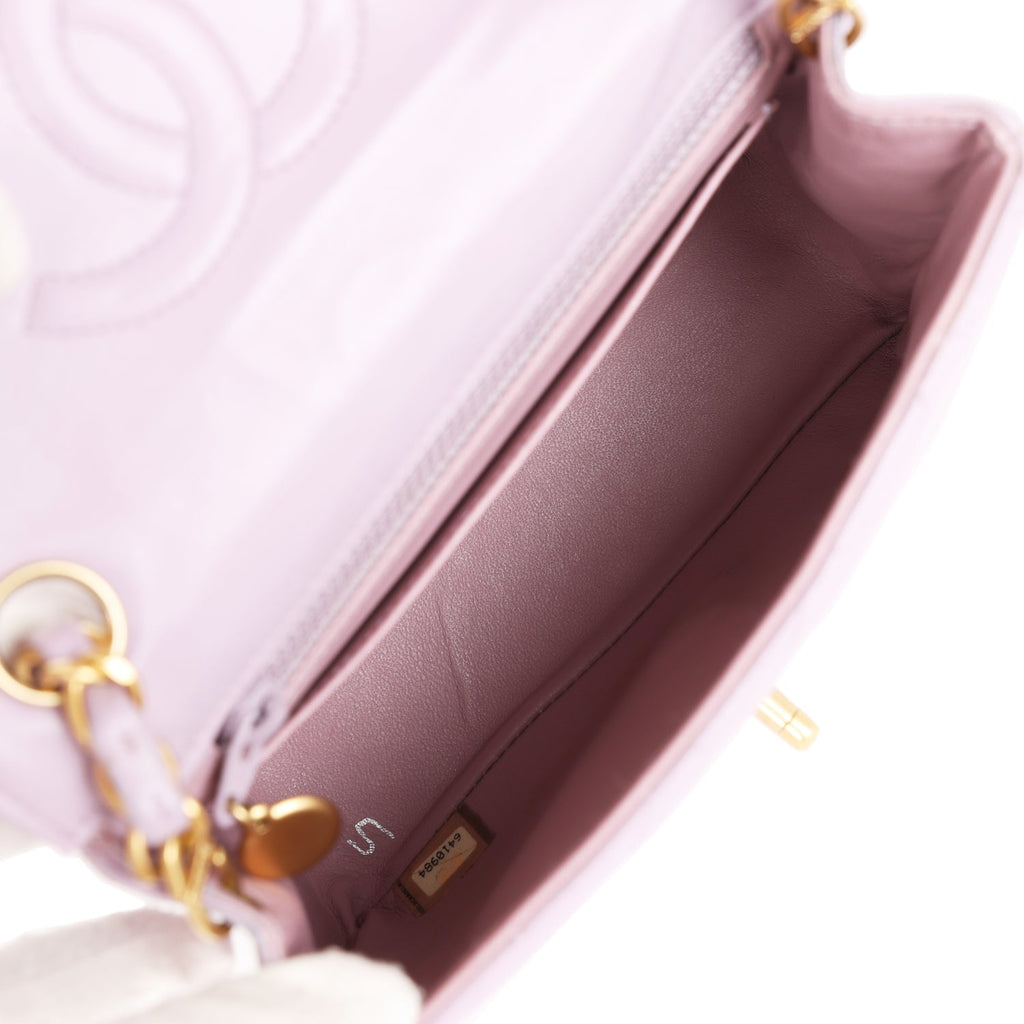 Vintage Chanel Mini Square Flap Bag Light Purple Lambskin Matte Gold Hardware