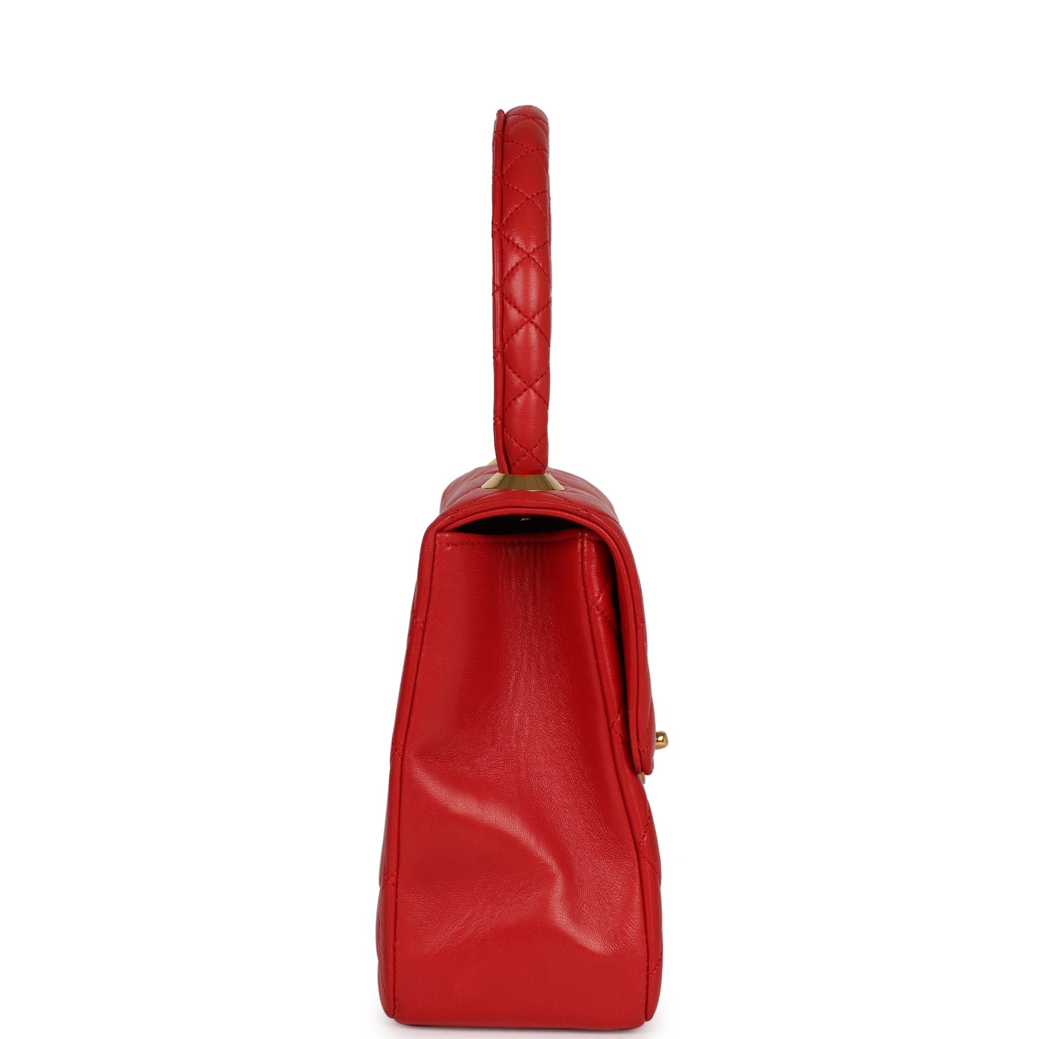 Vintage Chanel Top Handle Flap Red Lambskin Gold Hardware