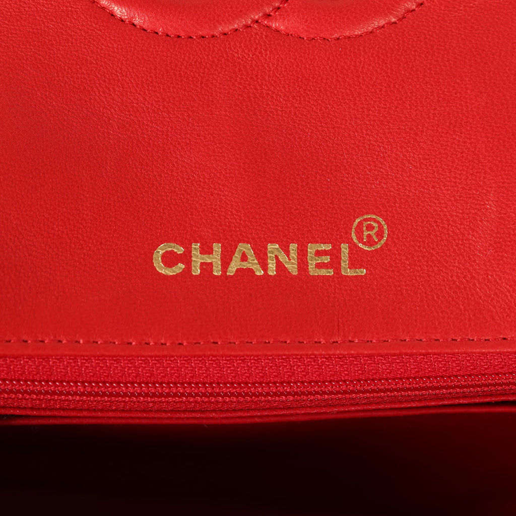Vintage Chanel Top Handle Flap Red Lambskin Gold Hardware