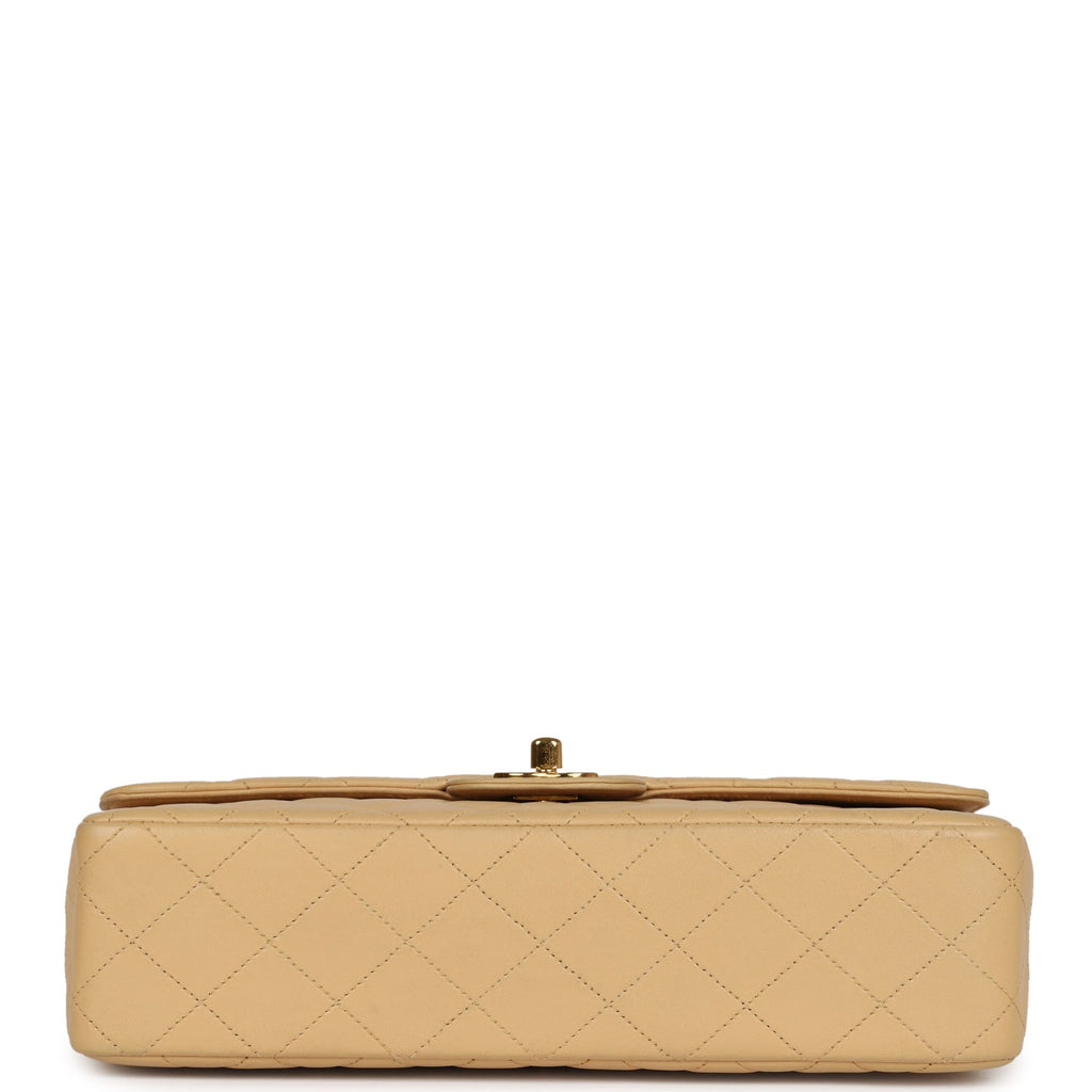 Vintage Chanel Kelly Parent Flap Bag Beige Lambskin Gold Hardware