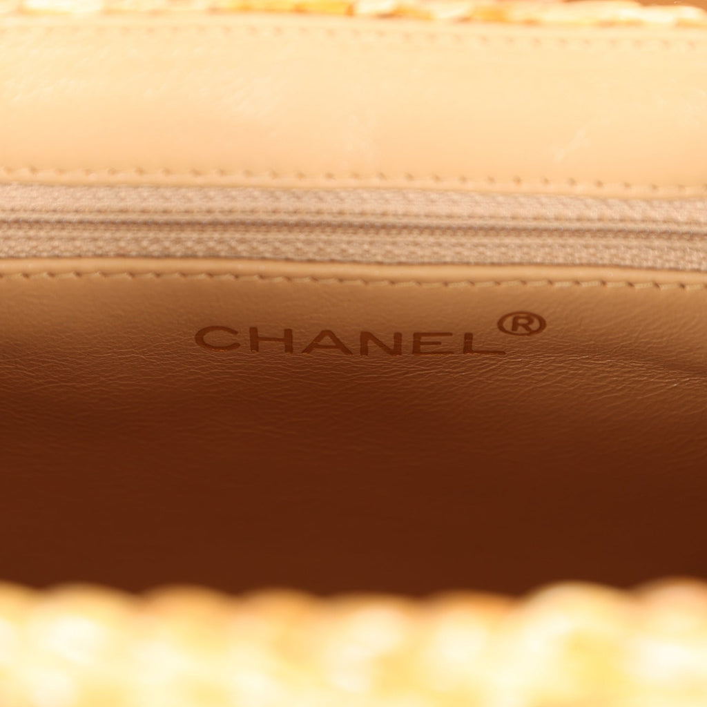 Vintage Chanel Basket Bag Beige Lambskin and Rattan Wicker Gold Hardware