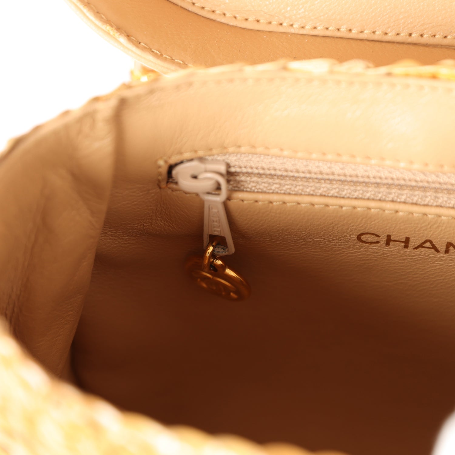 Vintage Chanel Basket Bag Beige Lambskin and Rattan Wicker Gold Hardware