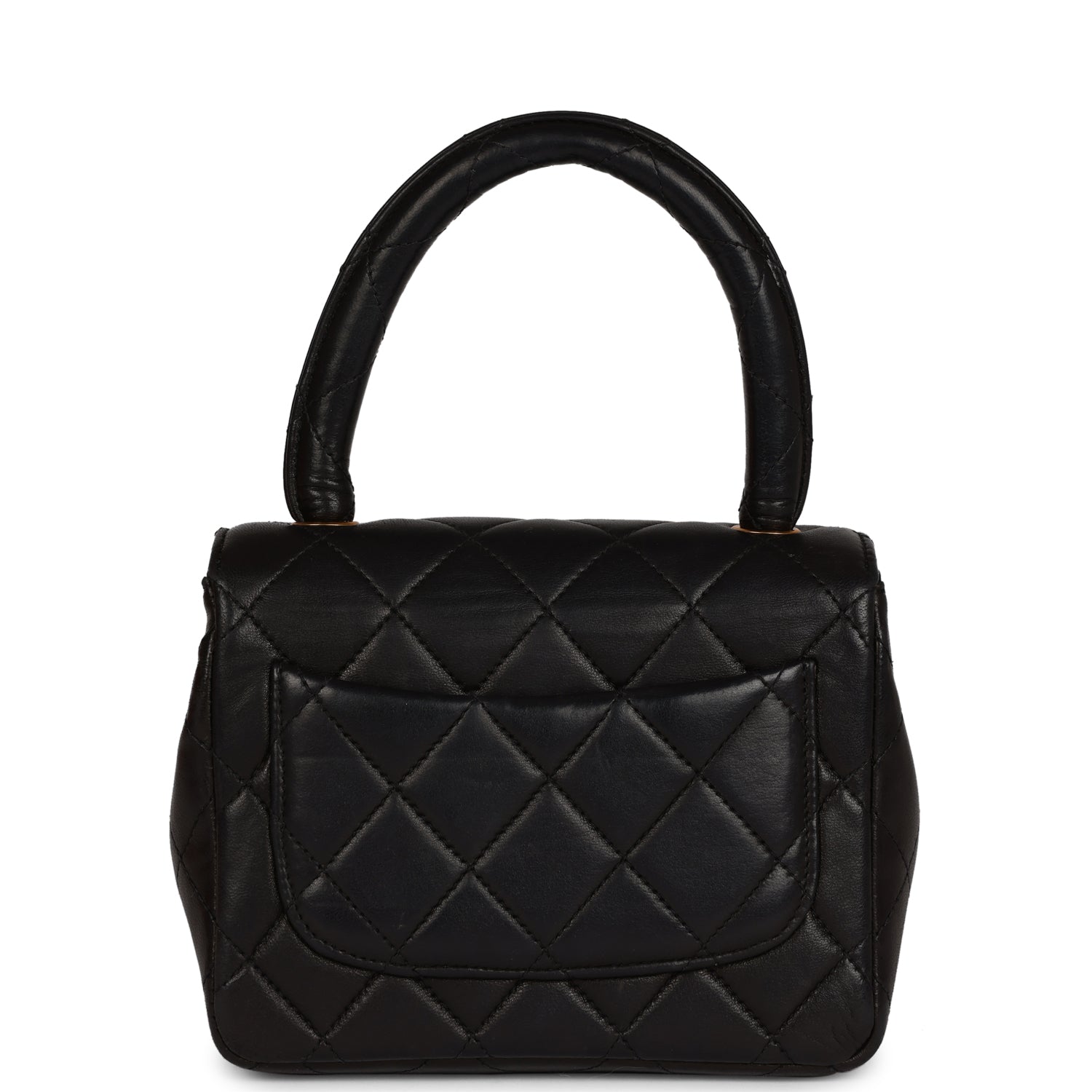 Vintage Chanel Micro Kelly Child Flap Bag Black Lambskin Gold Hardware