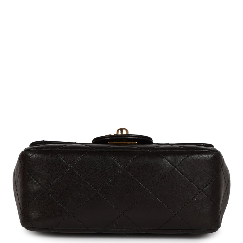 Vintage Chanel Micro Kelly Child Flap Bag Black Lambskin Gold Hardware