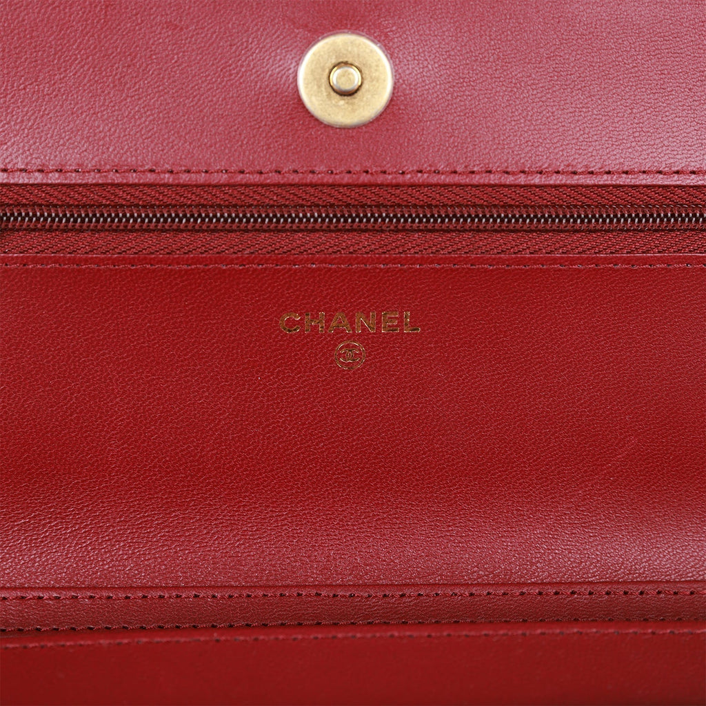Chanel Wallet On Chain WOC Burgundy Lambskin Gold Hardware