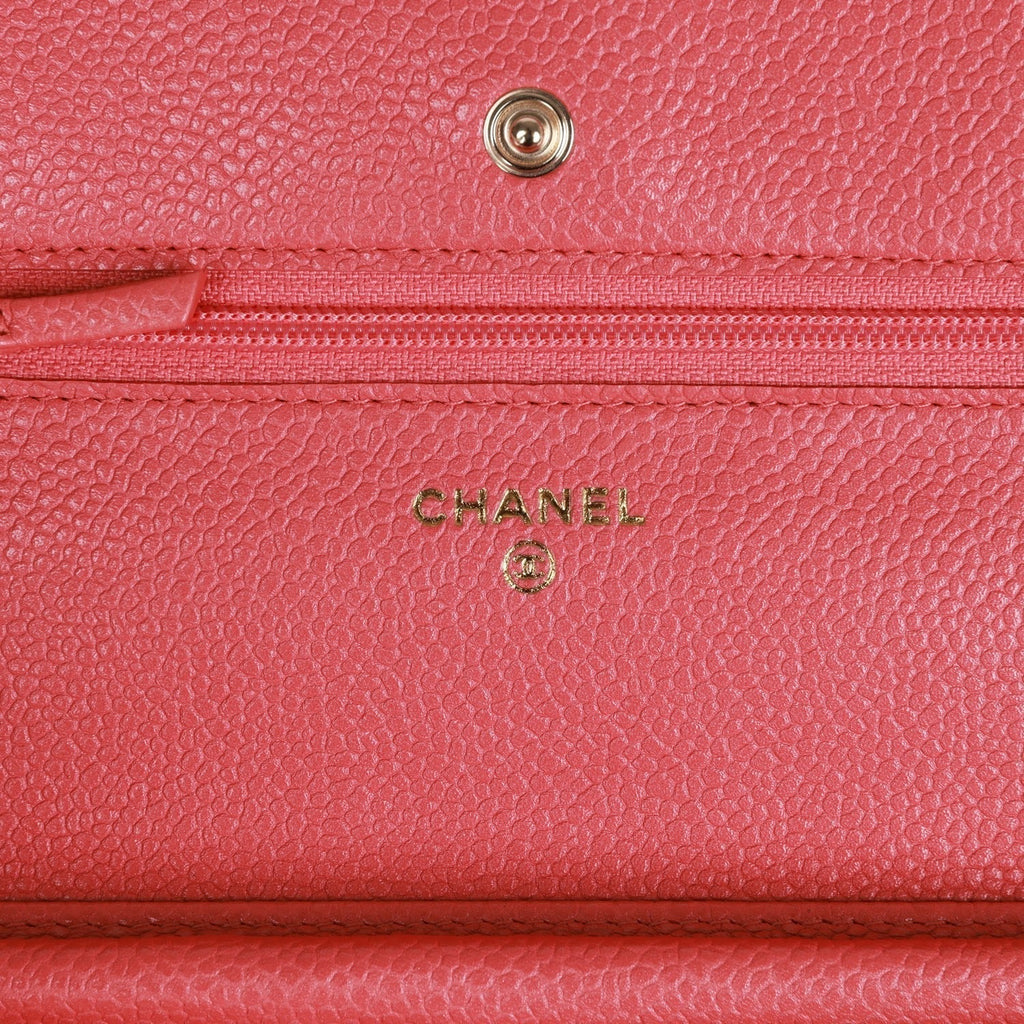 Pre-owned Chanel Wallet on Chain WOC Pink Caviar Light Gold Hardware
