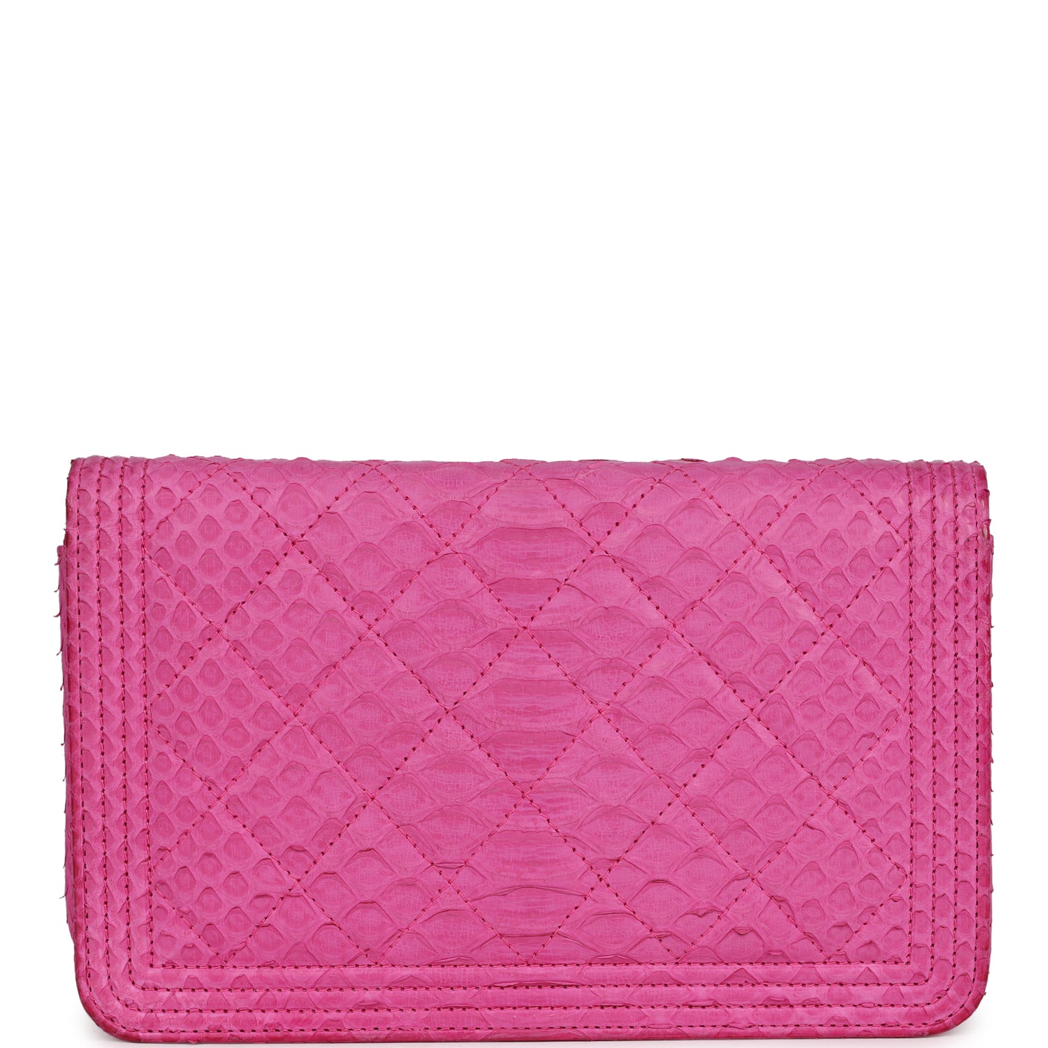 Pre-owned Chanel Boy Wallet On Chain WOC Hot Pink Python Brushed Silver Hardware