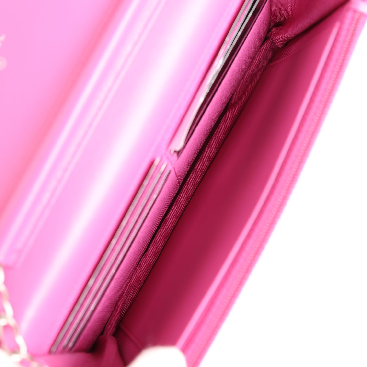 Pre-owned Chanel Boy Wallet On Chain WOC Hot Pink Python Brushed Silver Hardware