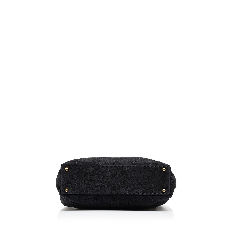 Black Chanel Wild Stitch CC Suede Leather Tote