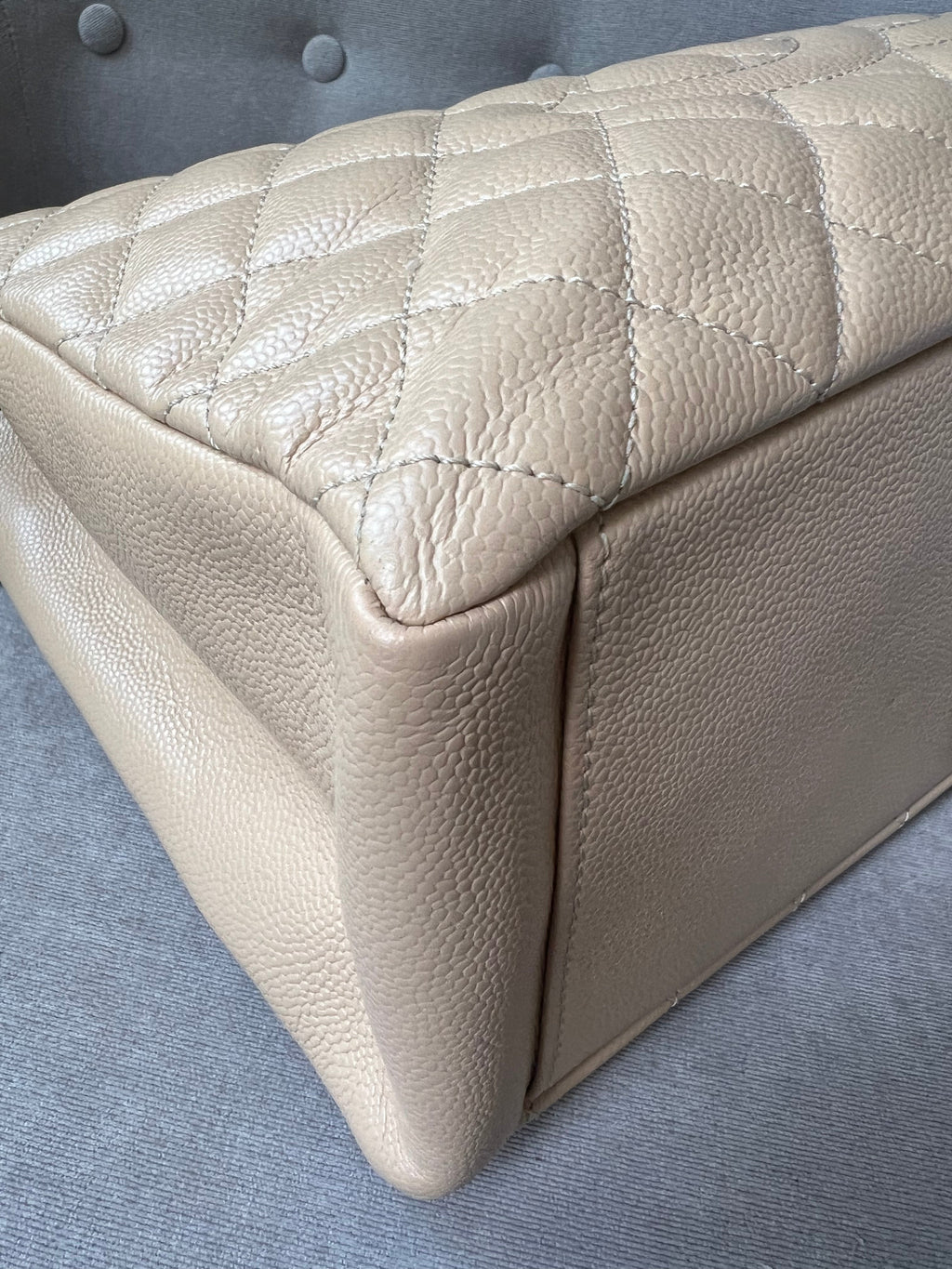 Chanel Light Beige Caviar Grand Shopper Tote with silver hardware (GST)
