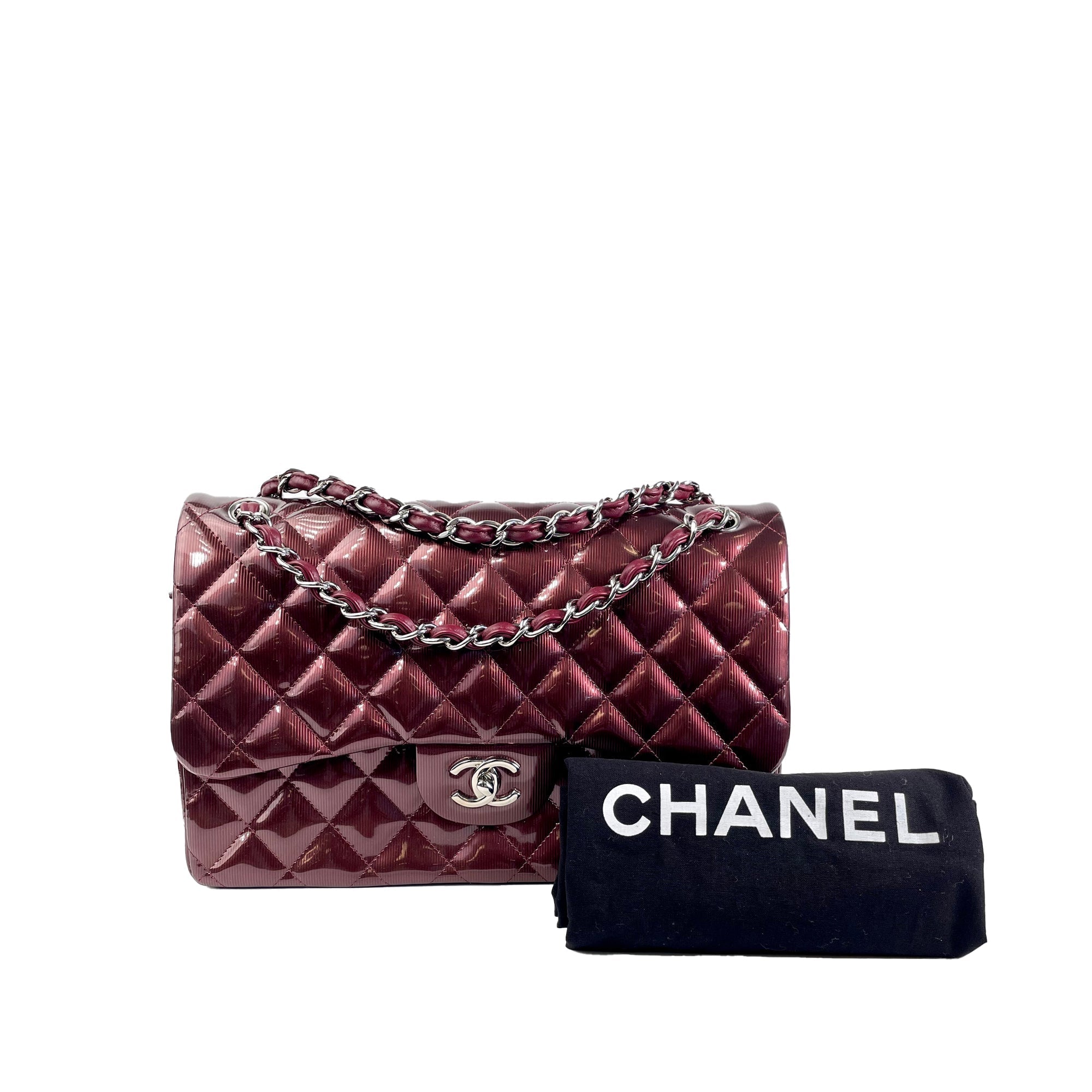 CHANEL Jumbo Classic Patent Double Flap Shoulder Bag