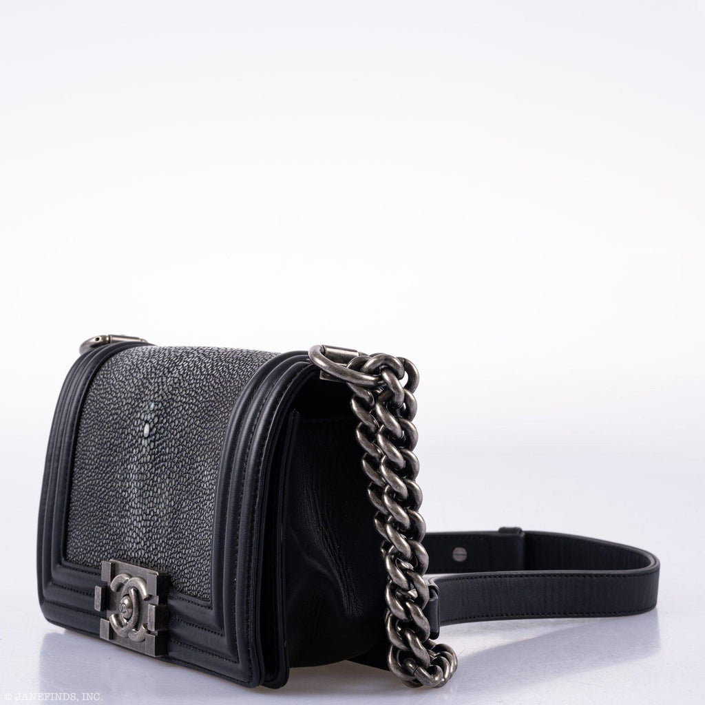CHANEL Galuchat Stingray Small Boy Flap Black Bag
