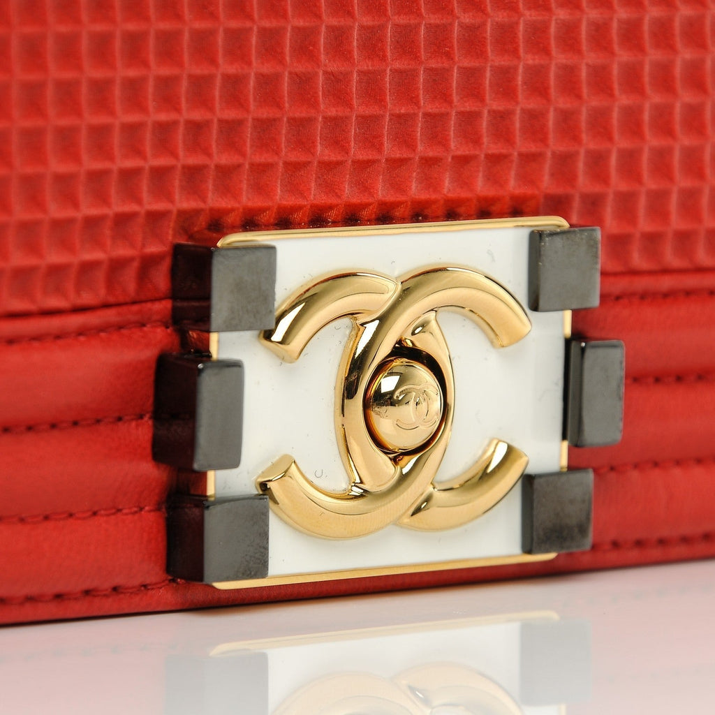 CHANEL FLAP BOY RED CUBE EMBOSSED LEATHER MEDIUM BAG