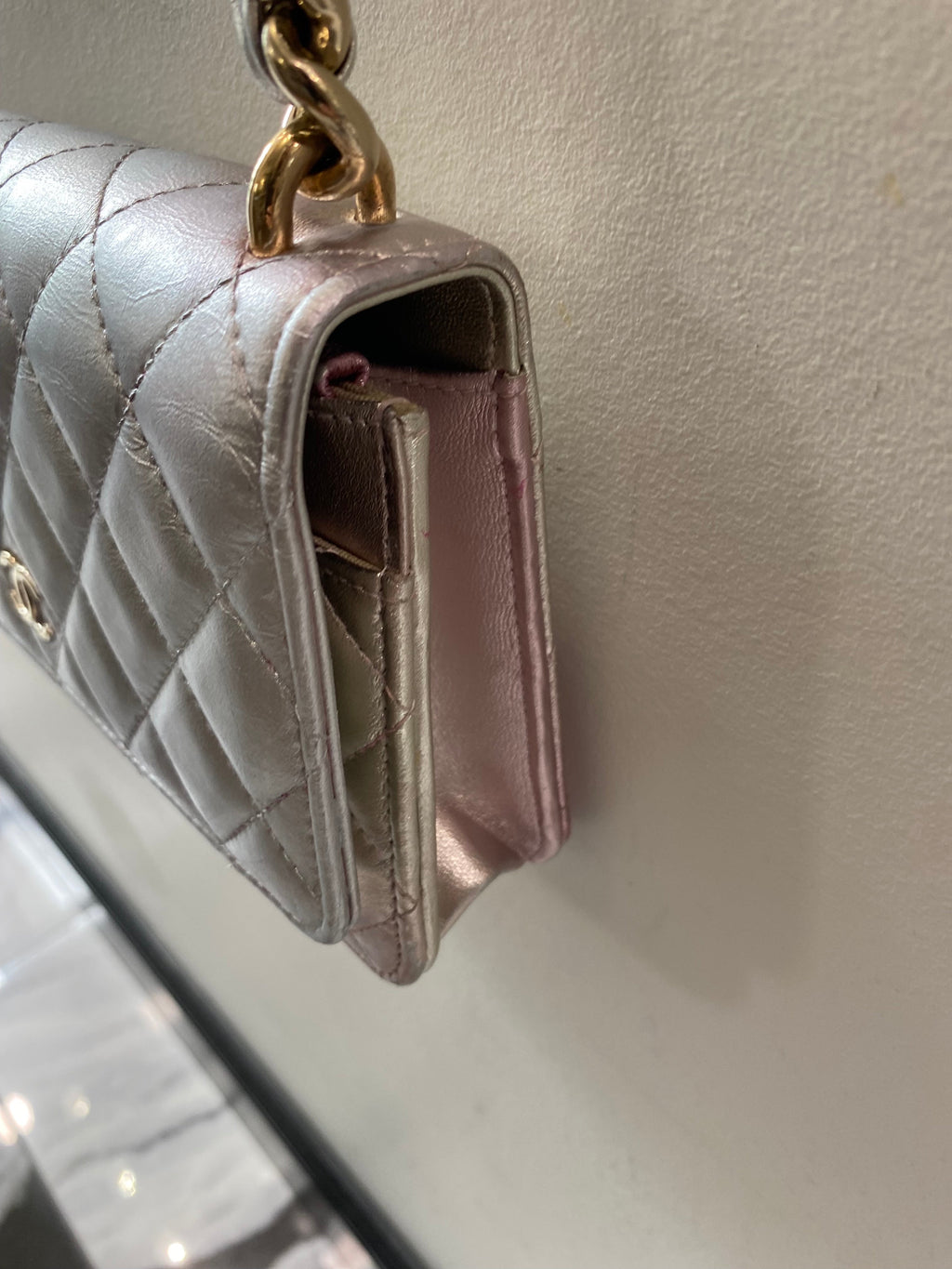 CHANEL SILVER & PINK METALLIC GRADIENT QUILTED LAMBSKIN WOC