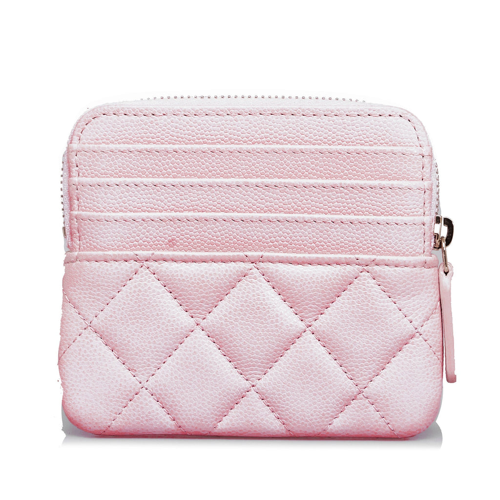 CHANEL Caviar CC Crystal Woven Square Zip Around Card Holder