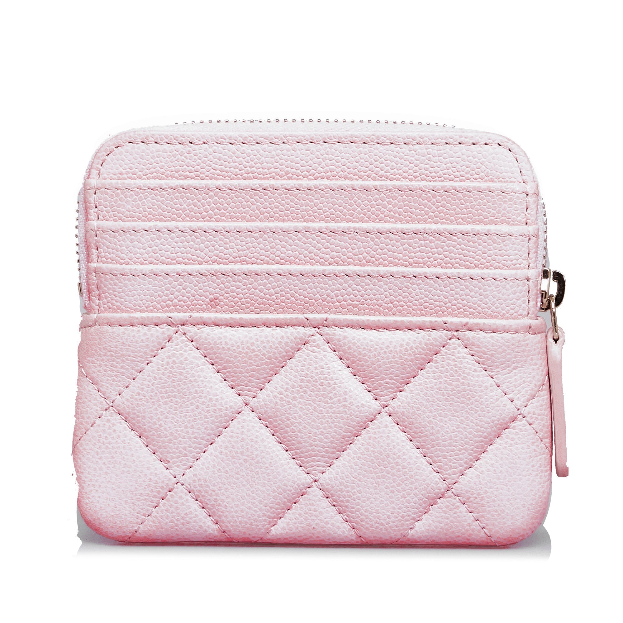 CHANEL Caviar CC Crystal Woven Square Zip Around Card Holder