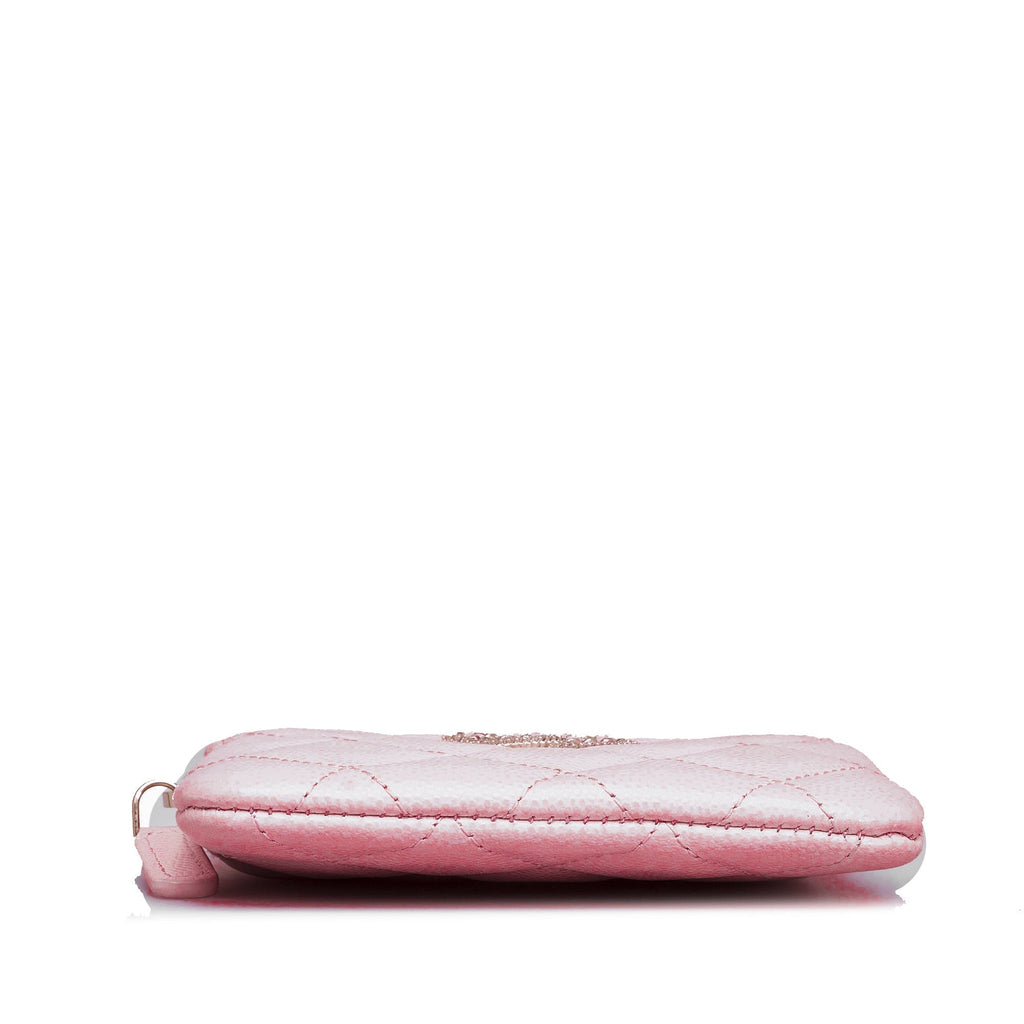 CHANEL Caviar CC Crystal Woven Square Zip Around Card Holder