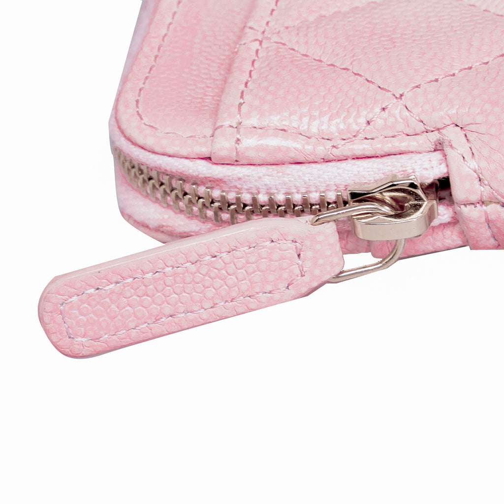 CHANEL Caviar CC Crystal Woven Square Zip Around Card Holder