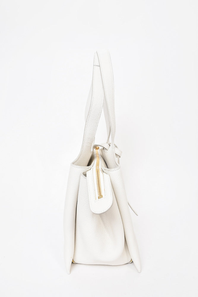 Celine White Grained Leather Small Tri-Fold Bag