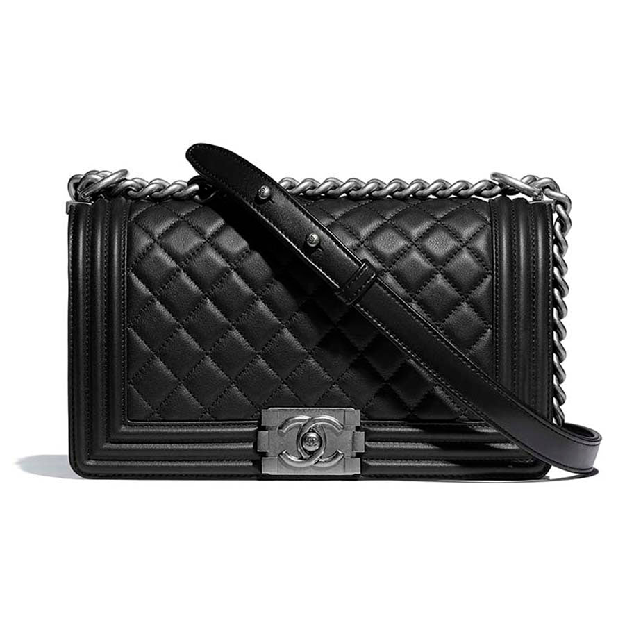 Chanel Boy Chanel Handbag in Calfskin & Ruthenium-Finish Metal-Black