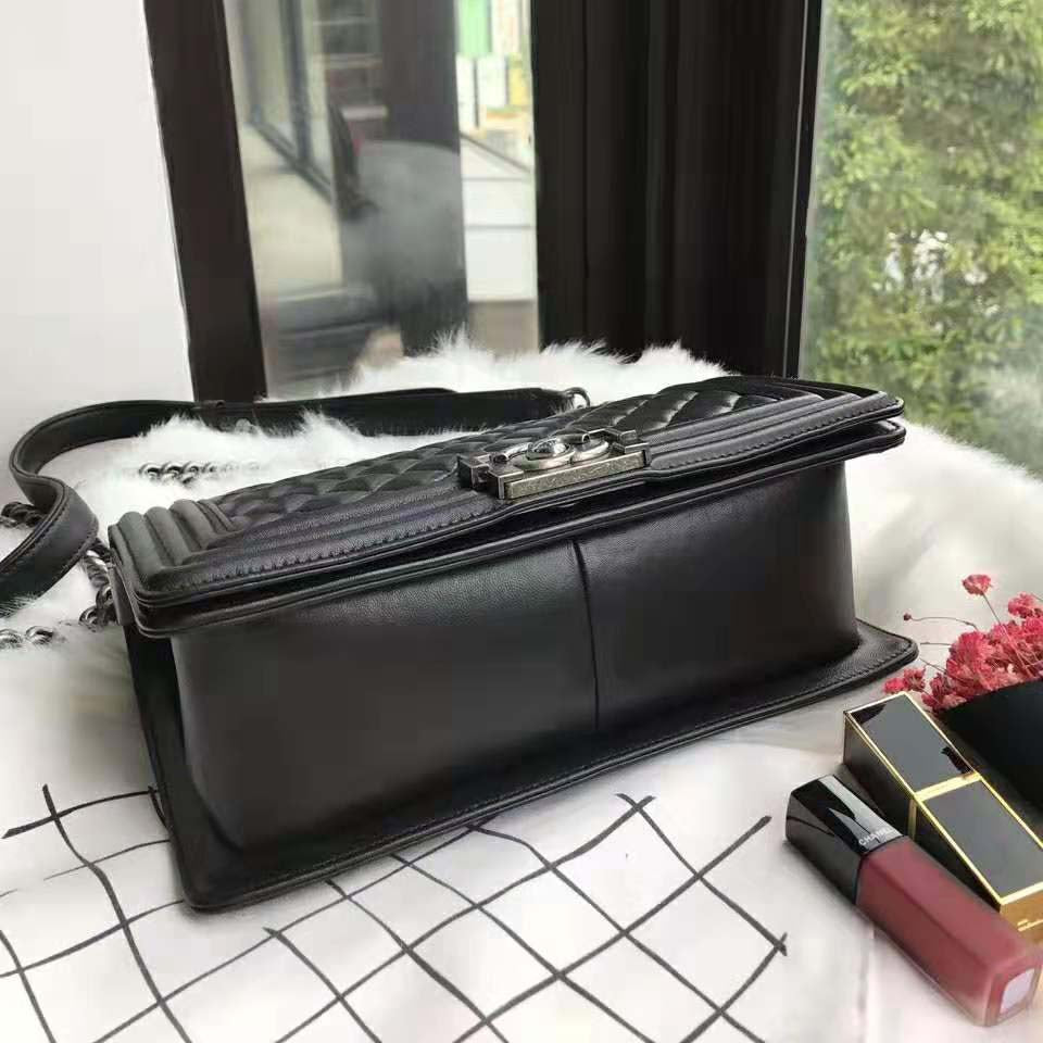 Chanel Boy Chanel Handbag in Calfskin & Ruthenium-Finish Metal-Black