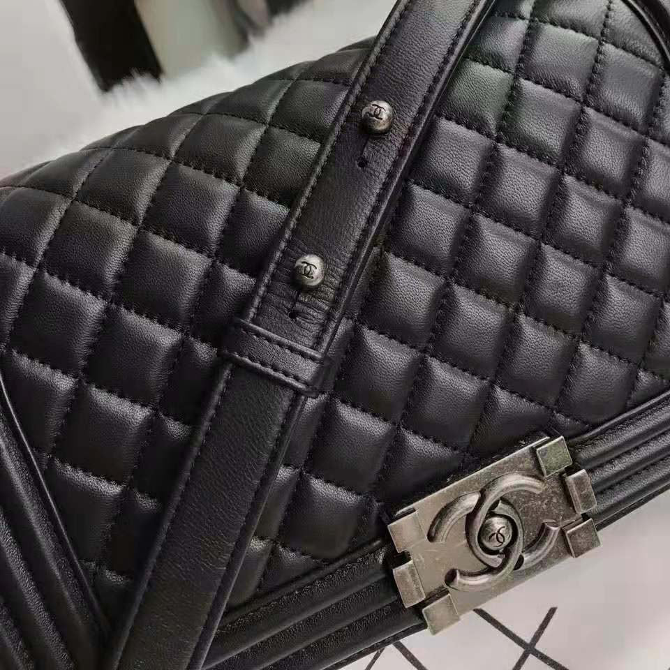 Chanel Boy Chanel Handbag in Calfskin & Ruthenium-Finish Metal-Black
