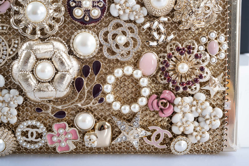 Chanel CC Camellia Charm Bag Pearls and Pink Enamel with Gold Hardware