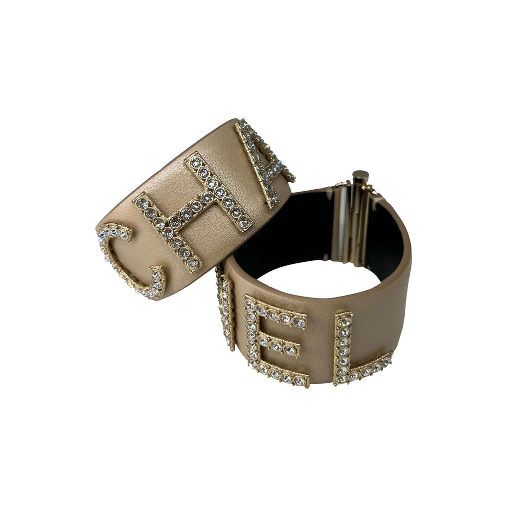 Chanel double leather/crystal bracelets