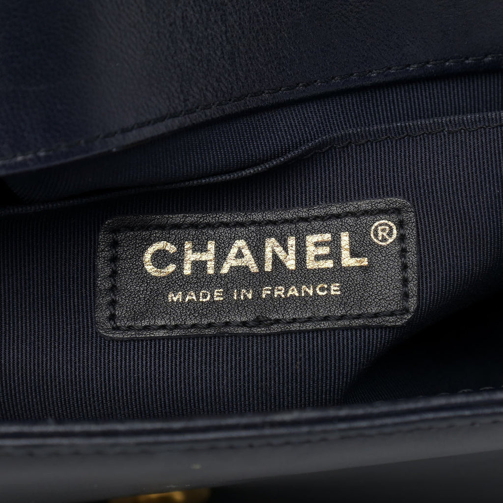 CHANEL LAMBSKIN QUILTED MEDIUM BOY FLAP BAG NAVY