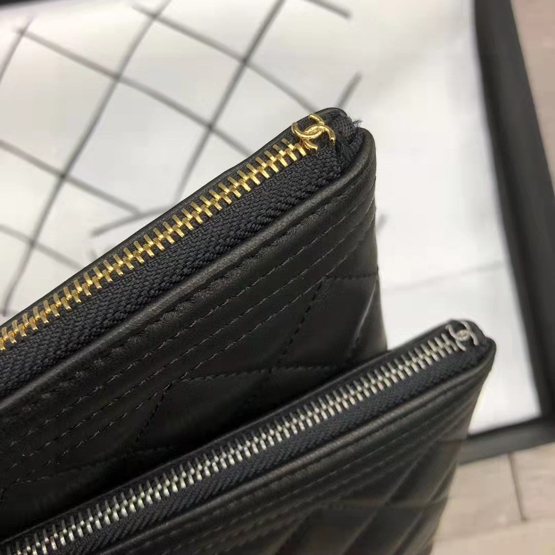 Chanel Unisex Boy Chanel Large Pouch in Lambskin Leather-Black