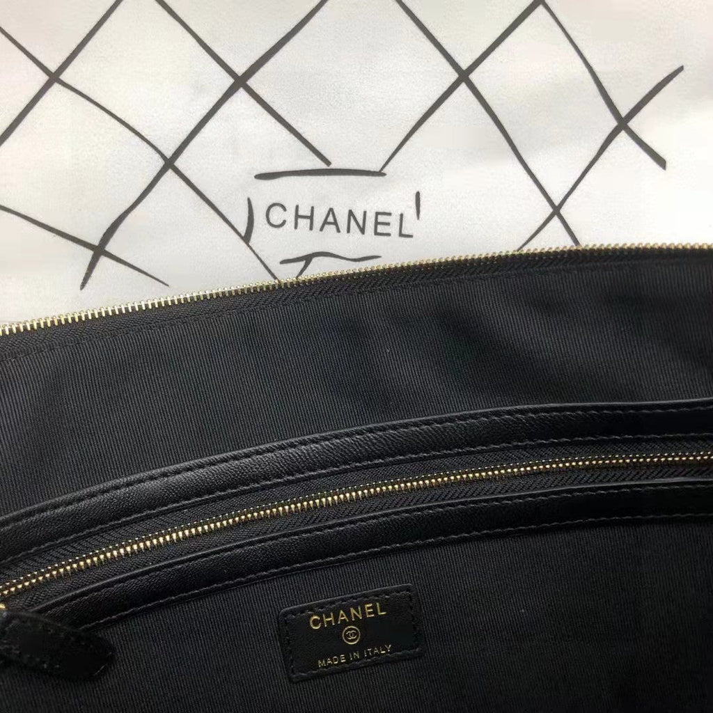 Chanel Unisex Boy Chanel Large Pouch in Lambskin Leather-Black