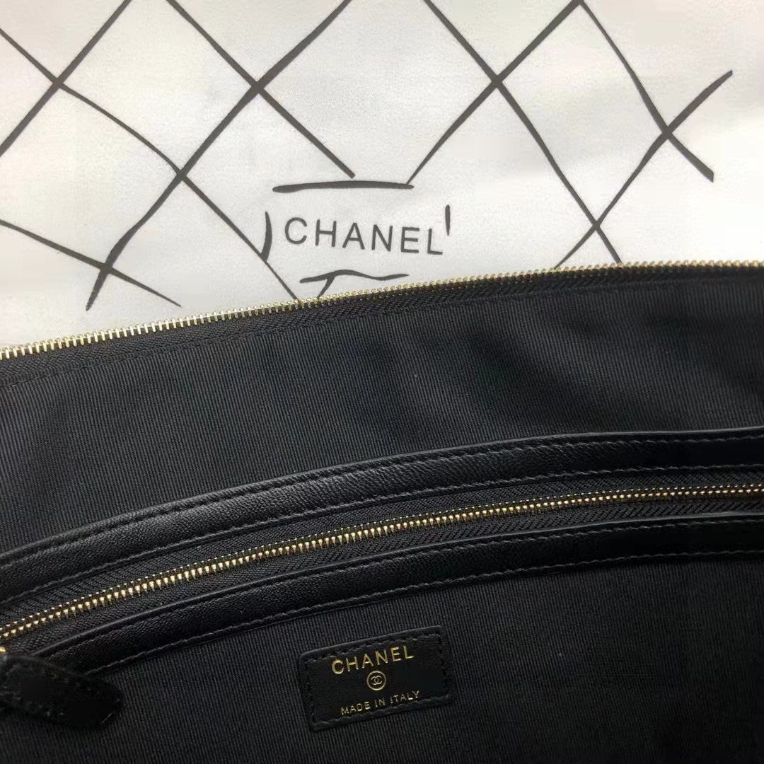 Chanel Unisex Boy Chanel Large Pouch in Lambskin Leather-Black