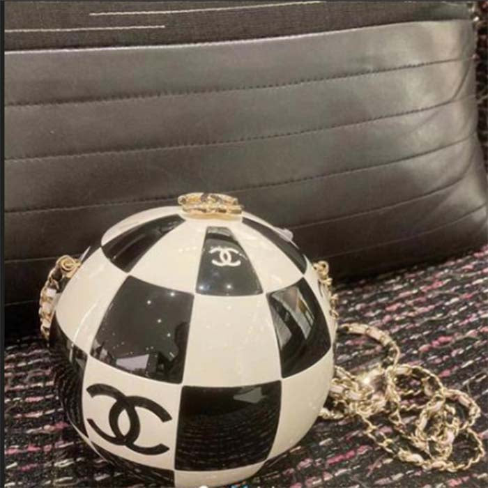 Chanel Unisex CC World Cup Football Bag Gold-Tone Metal Black White