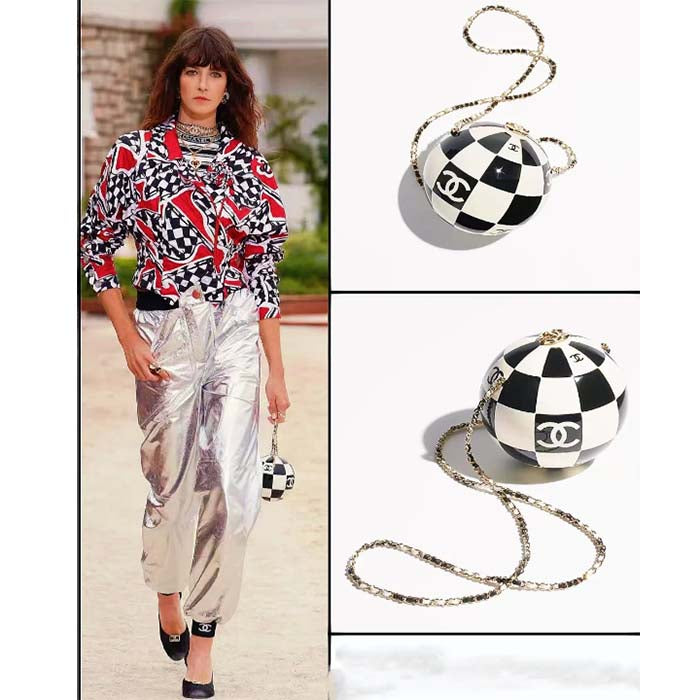 Chanel Unisex CC World Cup Football Bag Gold-Tone Metal Black White
